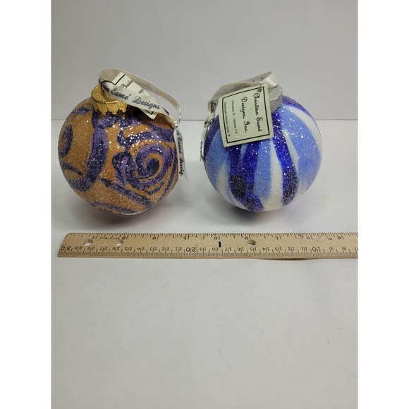 Boutique Christmas Ornaments, Christian Esme Designs, Set Of 2, Blue Gold - Picture 5 of 5
